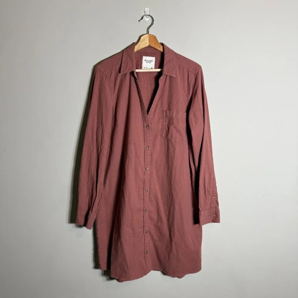 Abercrombie & Fitch Long Sleeve Button Down Collared Shirt Dress Women's XLT Red - Picture 2 of 14